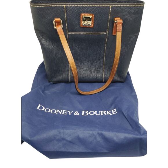 Dooney Bourke Blue Pebbled Leather Tote Shoulder Bag Red Lining Dust Cover Purse - Picture 10 of 12
